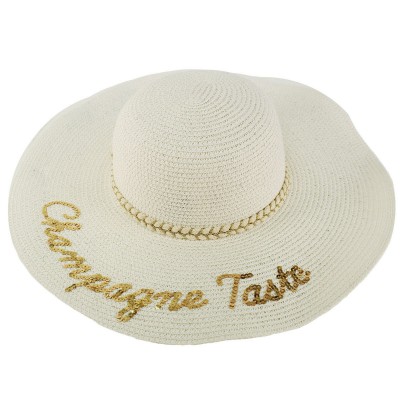 Fun Embroidery Wide Summer Derby Beach Pool Floppy Dress Sun Hat Champagne White  eb-74539795